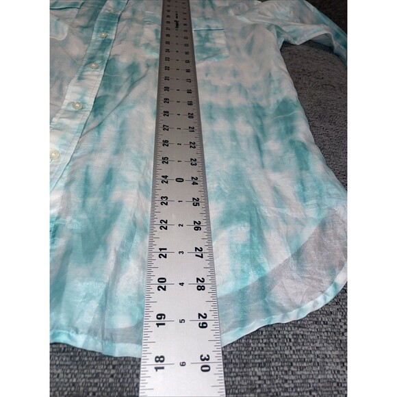 Ralph Lauren Shirt Womens XL Blue Button Up Silk Blend Tie Dye Coastal Resort - Picture 4 of 9